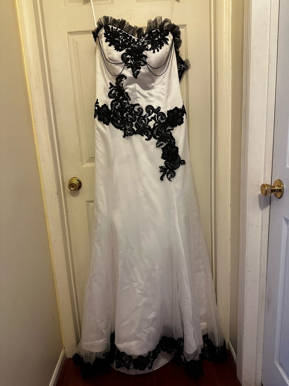 Black & White Strapless Applique Wedding  Gown